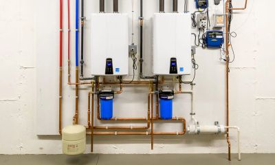 Tankless water heater panels and plumbing pipes