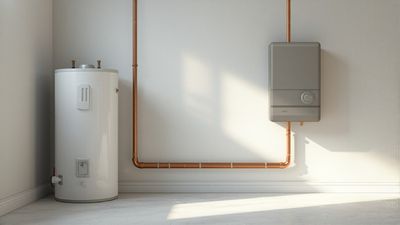 Tank and tankless water heaters side by side in a Denver home utility room