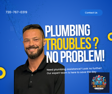 image with the plumber that says plumbing trouble, no problem!